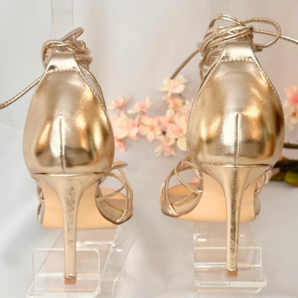 Light Gold, Heeled, Gladiator, Wrap Sandals, Size 9 - Picture 6 of 10